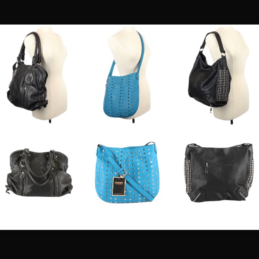 Diophy & Green Apple Purse Lot Man Made Materials Black and Teal Blue 3 Handbags